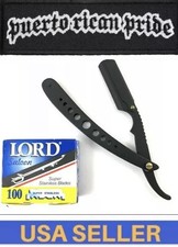 100 BLADES & CLASSIC STAINLESS STEEL STRAIGHT EDGE BARBER RAZOR SALON LORD BLACK