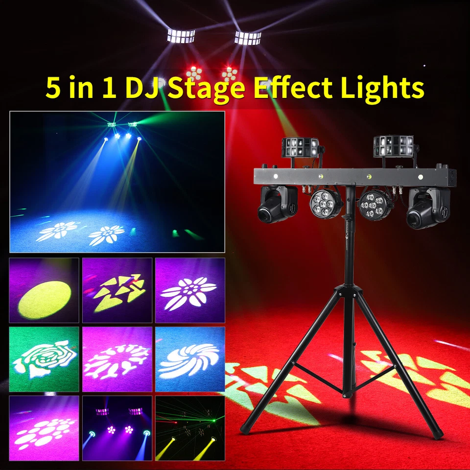 5 en 1 Luces DJ Cabezal Móvil LED Par Efecto Escenario Sistema de Iluminación Láser DMX Foto 2 de 4