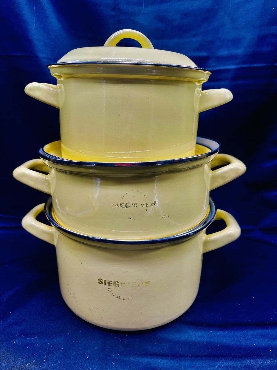 Vintage Set of Canary Yellow Siegwerk Stainless Steel Enamel Stock
