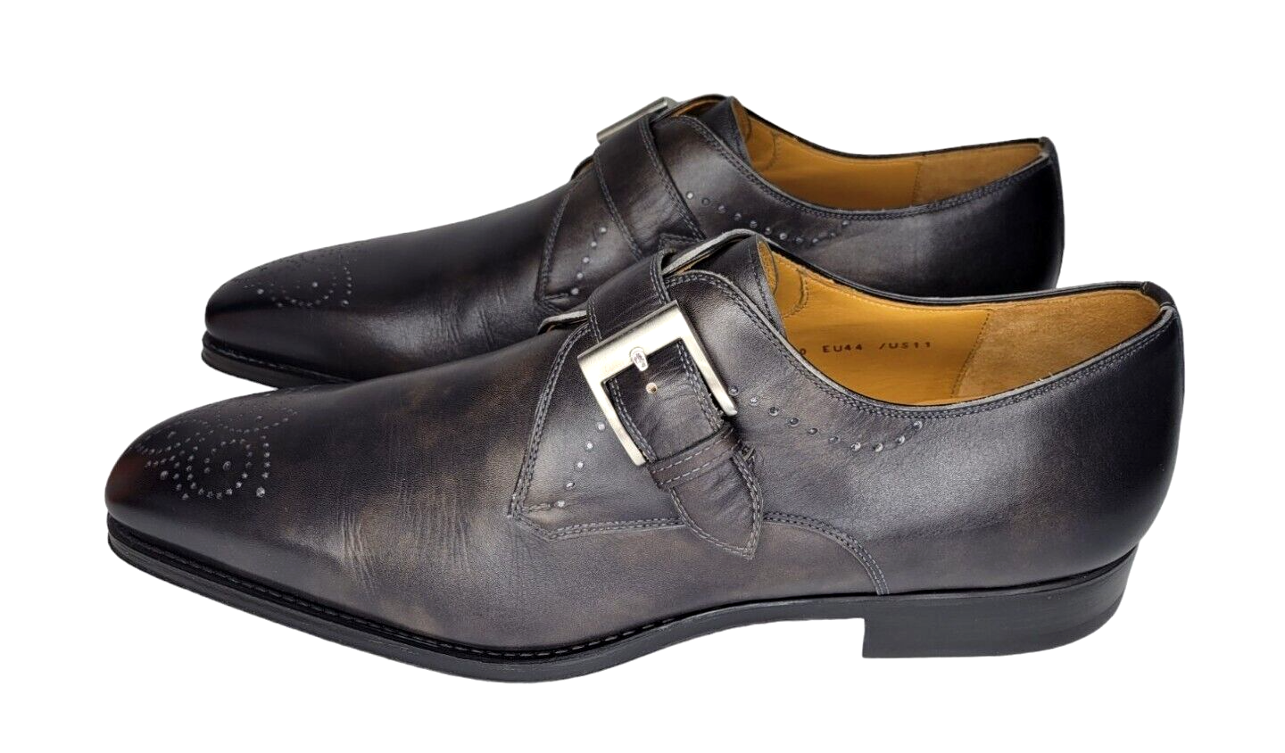 NEW Magnanni Mallory Monk Strap Grey Leather Dress Shoes, Men's 11 M