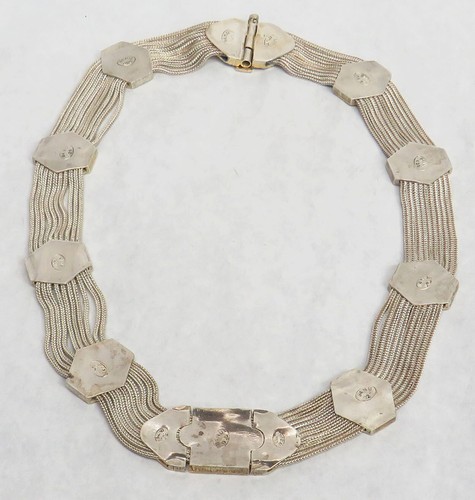VINTAGE UKRAINIAN 84 STERLING SILVER & CLOISONNE' GOLD GILT 16" NECKLACE - Picture 5 of 7