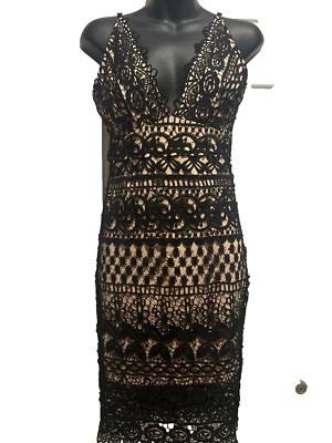 Lush Sleeveless Black Lace Nude Lining Cocktail Party Dress Size Medium