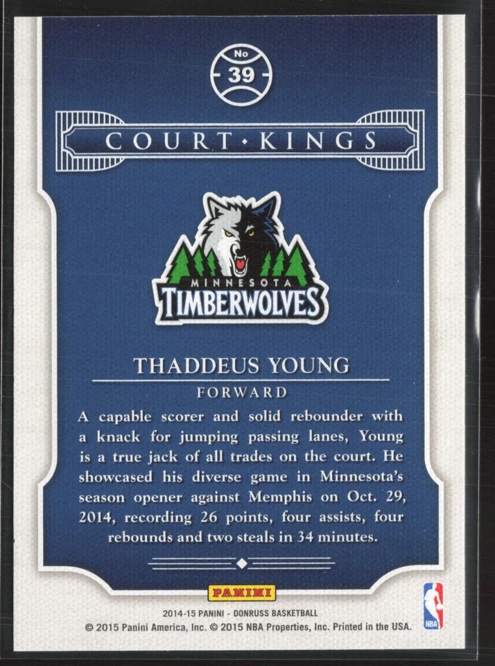 2014-15 Panini Donruss Thaddeus Young #39 Minnesota Timberwolves - Image 2 of 2