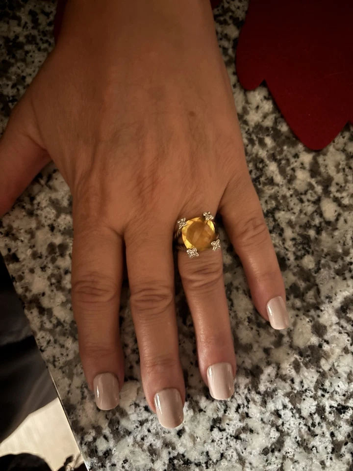 David Yurman 20mm Cushion on Point Citrine Diamond Ring - Image 4 of 4