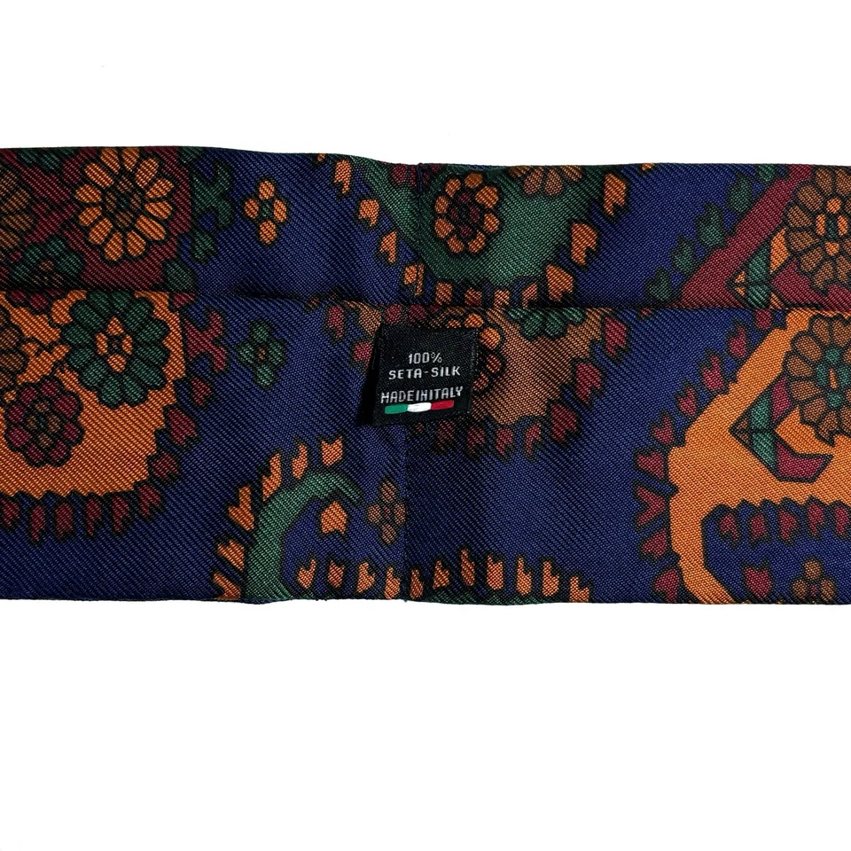 屏幕印刷海军蓝大号佩斯利丝绸Ascot/Cravat(意大利手工制作) — 第 4/4 张图片