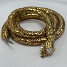 VTG Snake Belt Necklace Gold Tone Adjustable DL Auld Serpent Crystal Eyes 43  J