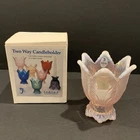 VTG Fenton Glass Tulip Pearl Iridescent Two Way Votive Taper Candle Holder W/Box