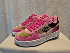 Girl Heelys Skate Shoes Pink Gold Berry Glittery Youth Size 7Lace Faux Fur