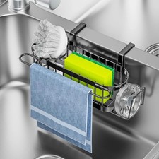 3-in-1 Sponge Holder for Kitchen Sink Caddy Hanging Adhesive , Stainless Steel
