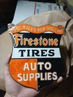 Vintage Rare Firestone Porcelain Metal Tire Sign Gas Oil Garage Auto Parts