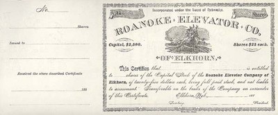 Roanoke Elevator Co of Elkhorn - Stock Certificate - General Stocks