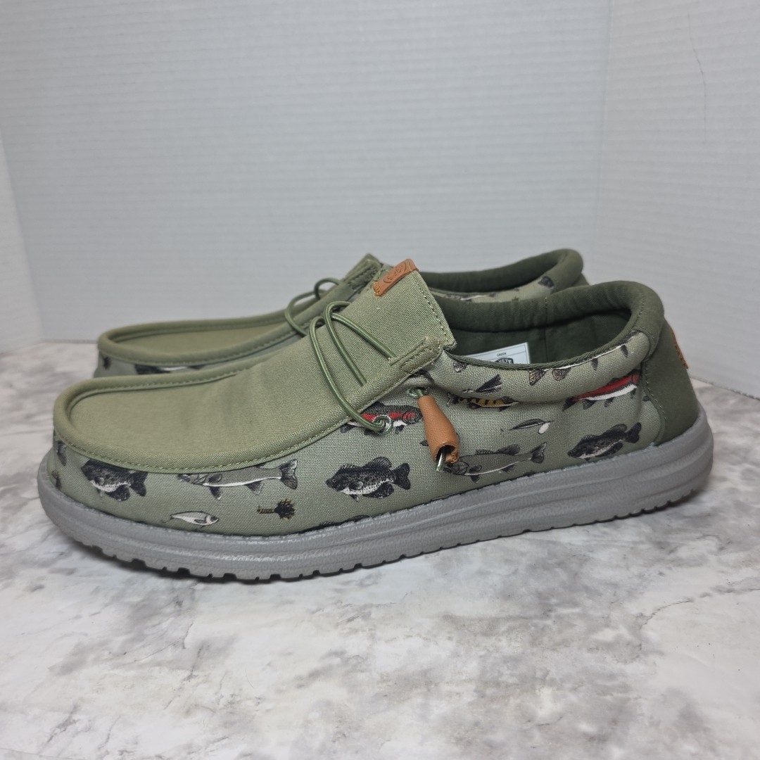 Hey Dude Wally Fish Lure Men's Size 14 Green Slip On Loafers Shoes