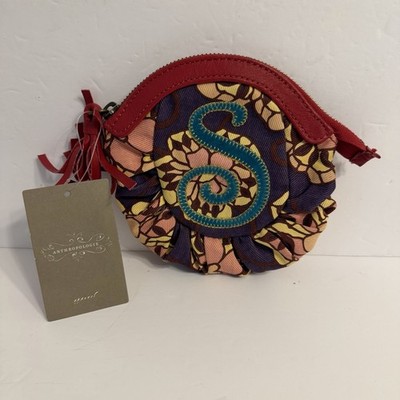 Anthropologie Womens Purple Floral 'S' Initial Coin Purse Pouch Boho NWT