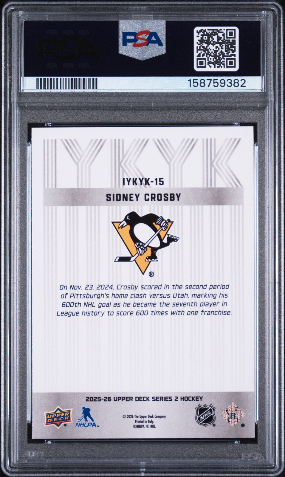 2025 UD IYKYK #IYKYK-15 SIDNEY CROSBY PSA 10 view 2