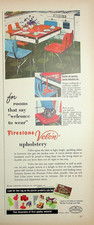 Anuncio de cocina vintage original 1949: tapicería Firestone Velon "Welcome to wear"