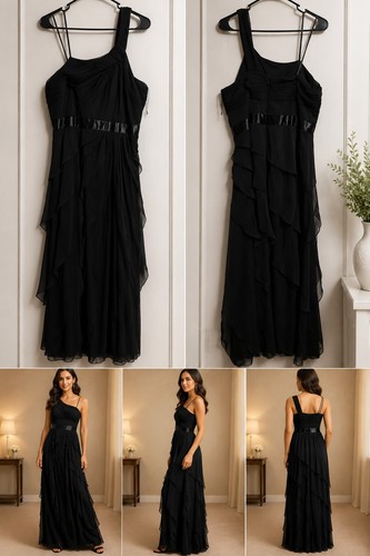 Adriana Papell Women's Black Chifon Dress One Shoulder