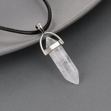 Natural Hexagonal Gemstone Pendant Quartz Crystal Point Necklace Healing Mascot
