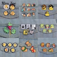 3-6 pcs/set Animal Series Enamel Pins Capybara Frog Cowboy Duck Killer Chicken B
