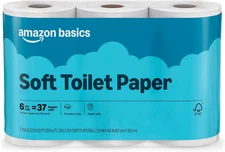 2-Ply Soft Toilet Paper, 6 Rolls (1 Pack of 6), Equivalent to 37 Regular Rolls,