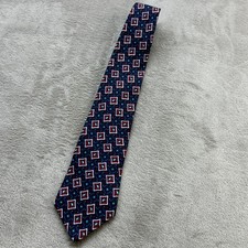 Zylos George Machado Mens Tie Navy Blue Silk Geometric Paisley Made in USA 3.75"