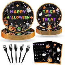 Halloween Party Decorations Halloween Plates and Napkins 96 Pcs, Serves 24, Disp
