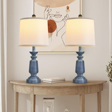 Modern Farmhouse Table Lamps Set of 2, 22.5" Navy Blue with Fabric Shade