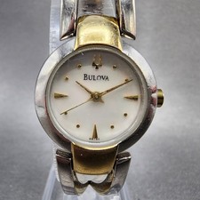 Bulova Watch Women 22mm MOP Dial Two Tone Round 98T80 Bangle New Battery