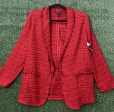 Worthington Blazer Size Medium Red Black Long Sleeve Open Front Jacket NWT