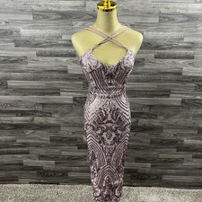 Windsor Blush Pink Sequin Bodycon Midi Dress Women’s Size S Crisscross Strappy 