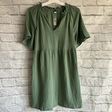 NEW WITH TAGS OLD NAVY GREN V NECK PUFF SLEEVE DRESS MEDIUM M 