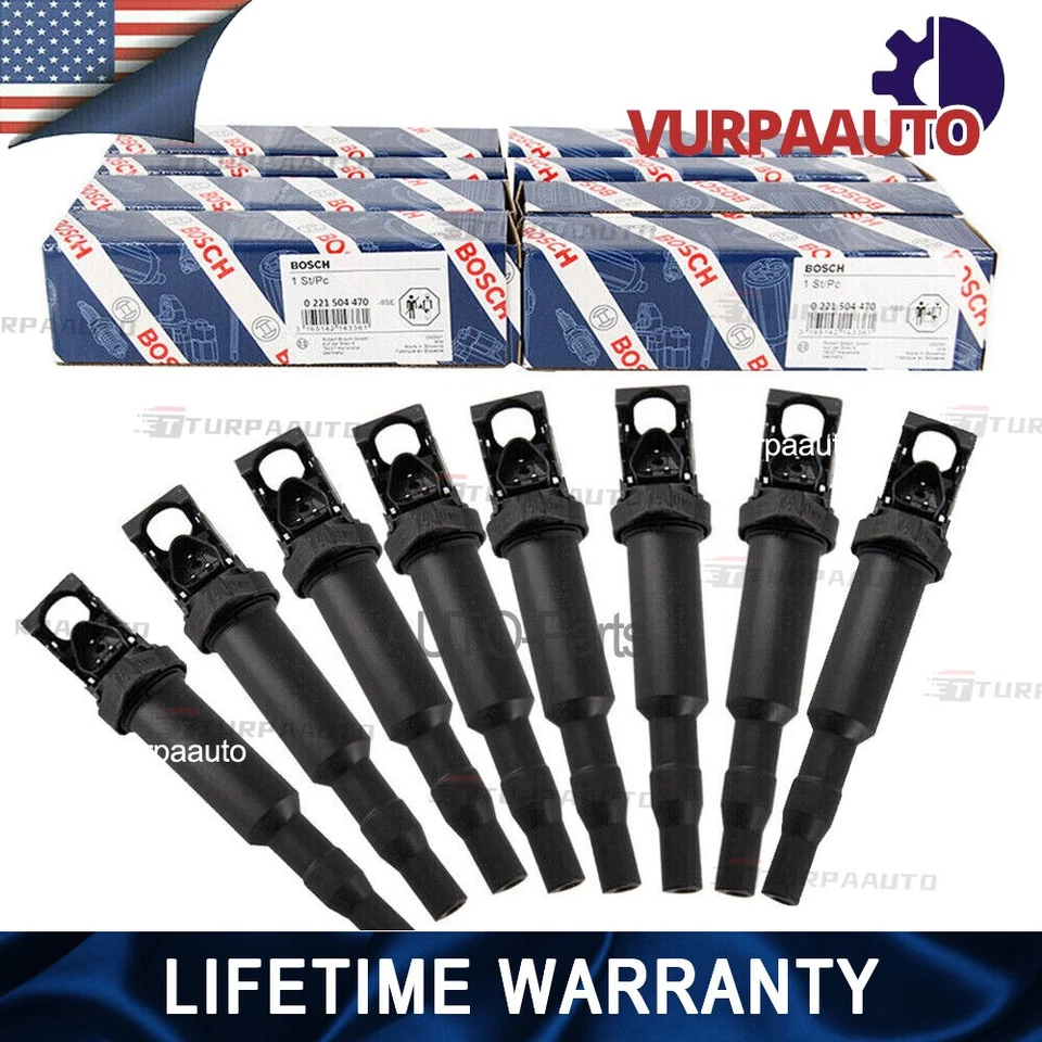 GENUINE 8 Packs Ignition Coil For BMW Updated W/ Connector Boot 0221504470 OEM - Image 2 of 4