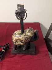 Hand Painted Wooden Elephant Lamp With Intricate Designs. Wooden Base