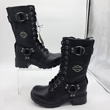Harley Davidson Boots Eda D83736 Women 6.5 Black Lace Up Shin Harness Biker Moto