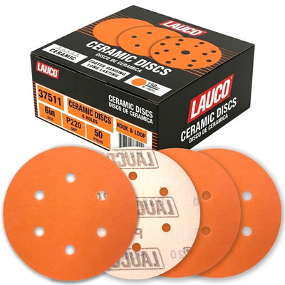 #ad 50 PCS 6 Inch 6 Hole Ceramic Sanding Discs P220 Grit Hook and Loop Orbital $21.99