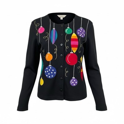 Vintage Bechamel Sz S Holiday Festive Black Sweater Christmas Ornaments Ugly