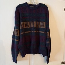 Vtg Sweater Men’s XL 100% Cotton Geometric 90’s Fisherman Crew Neck USA Made