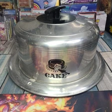 West Bend Cake Carrier Aluminum Cover Black Handle Locking Lid 1950's Vintage