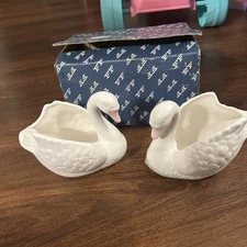 Vintage Fitz and Floyd Swan Candle Holders Hand Painted Taiwan Open Back