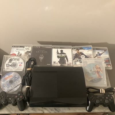 Sony PlayStation 3 Console 500GB PS3 Slim + Controllers + 8 Games + Cords Tested
