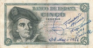 Spanien Spain España 5 Pesetas 1948 gebraucht (Serie A)