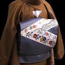 Obi only/ Japanese Kimono Silk FUKURO OBI Sash Belt Gray Multicolor