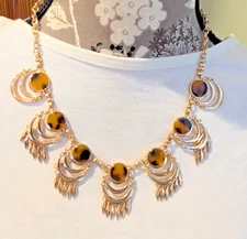 Vintage Slight Statement Gold Tone w/ Tortoise shell "Bib" Necklace