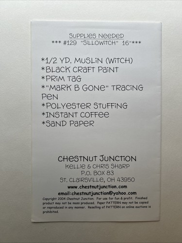 Primitive SILLOWITCH 16" Witch Pattern by Chestnut Junction NEW UNCUT - Picture 3 of 3