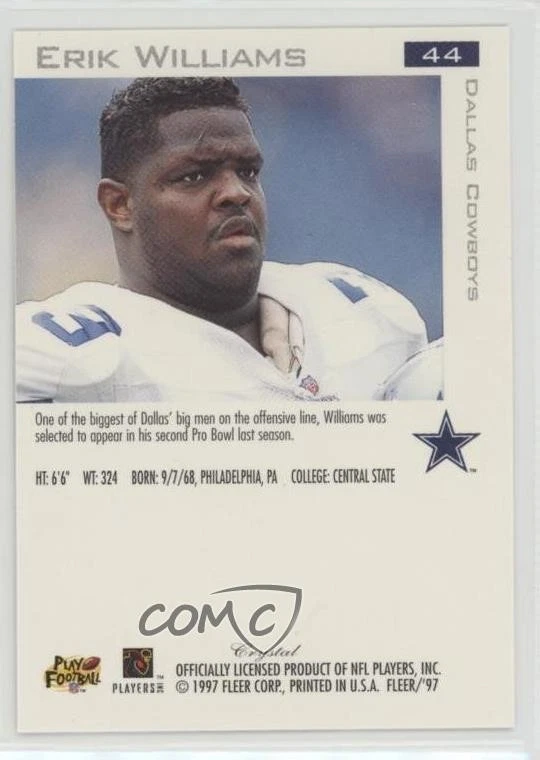 1997 Fleer All-Pro Traditions Crystal Erik Williams #44 - Image 2 of 2