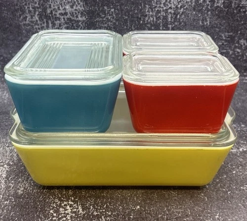 Vintage Pyrex Primary Colors 8 Piece 501, 502, 503 Refrigerator Dishes & Lids