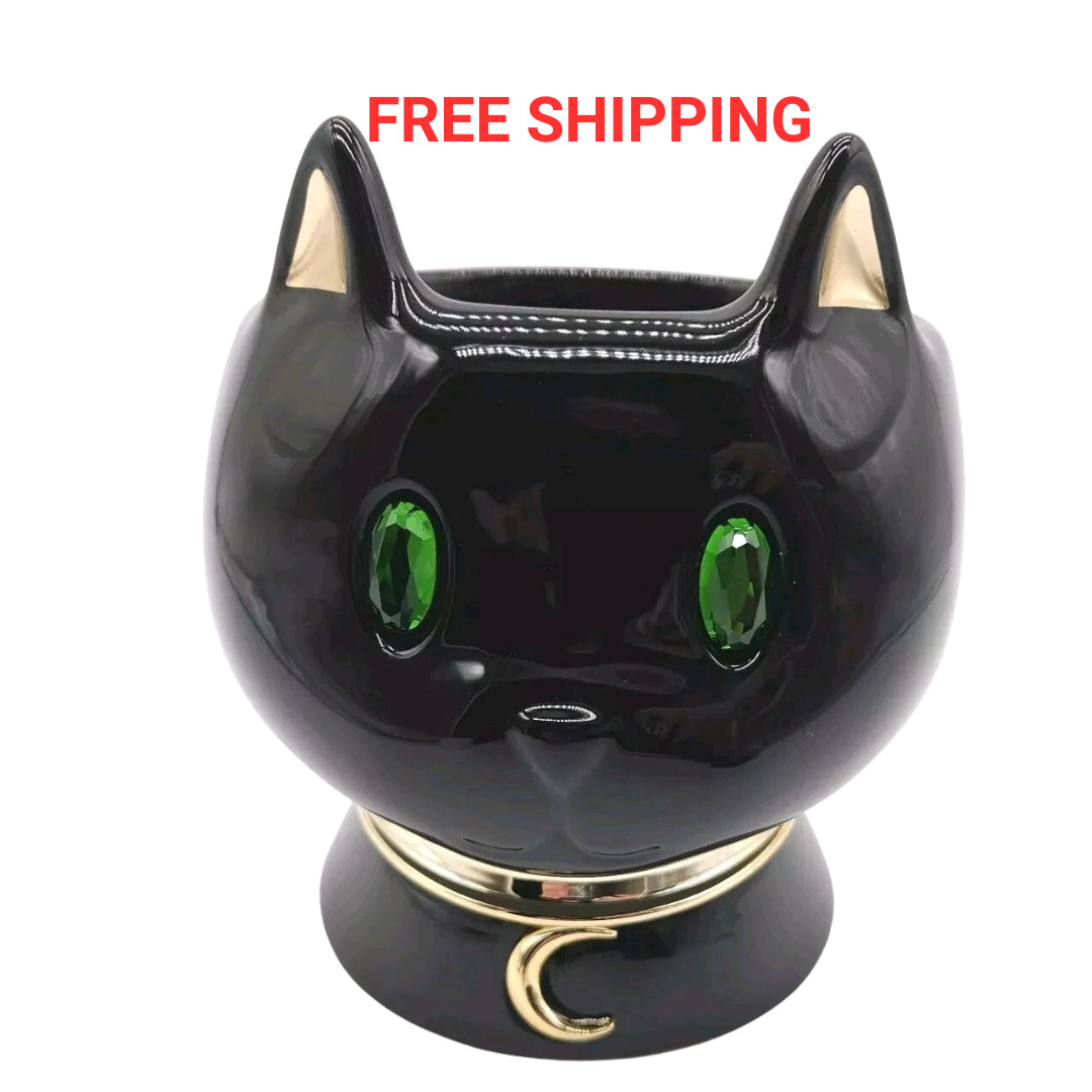 Black Cat Green Eyed Gold Color Accents
