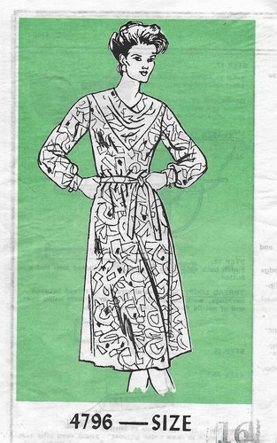 Versandhandel Schnittmuster 4796, Misses' KLEID, Langarm oder Kurzarm. Größe 16