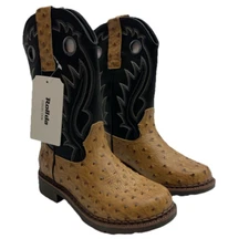 Rollda Kids Cowboy Boots Boys Girls Square Toe Mid Calf Rodeo Western Boots 3