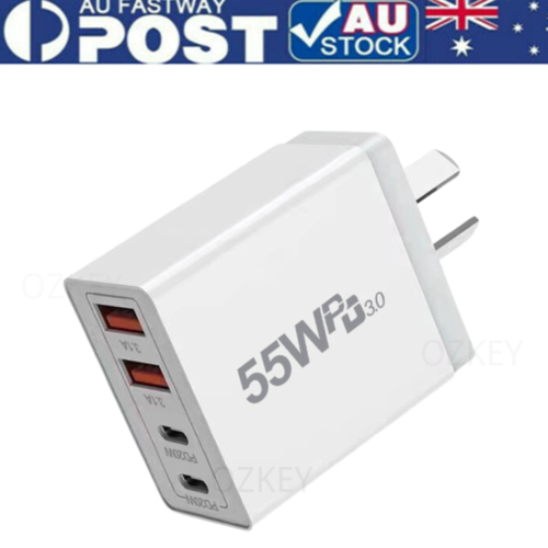 55W 4 Port USB-C PD Fast Charging Wall USB C Charger Power Adapter Type-C Brick - Picture 1 of 16