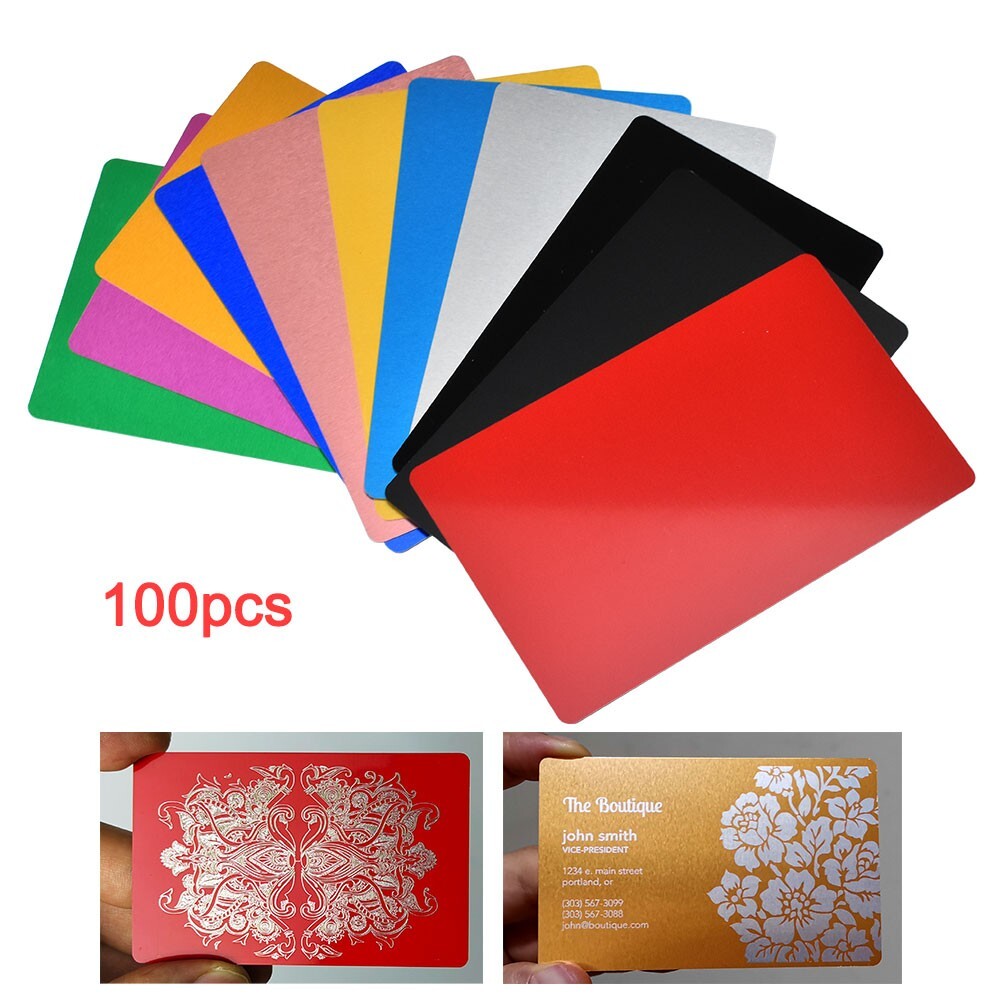 100Pcs Metal Business Card Blanks CNC Laser Engraving Aluminum Sheet One Color